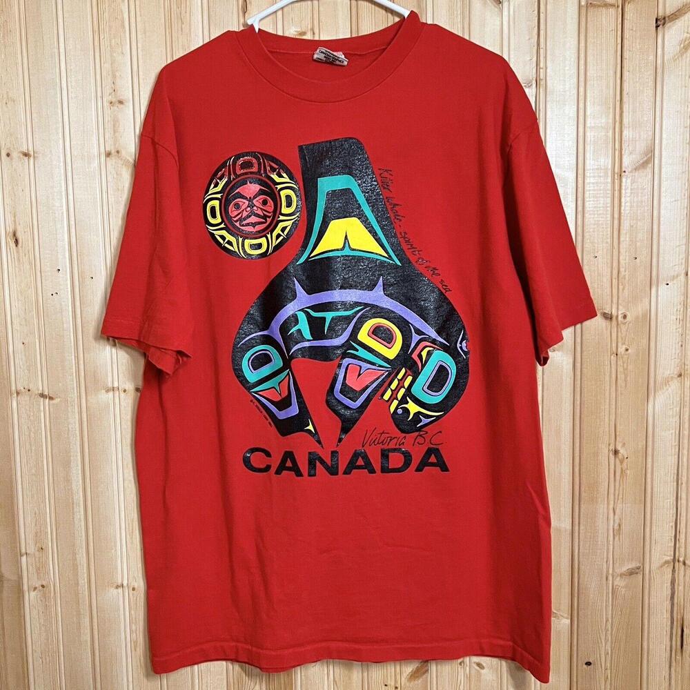 VTG Canada T Shirt Single Stitch Killer Whale Spirit Of The Sea CGW C Wells Sz L